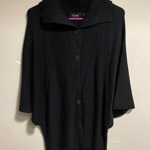 Chesley Black Button-Up Poncho Sweater